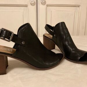 Franco Sarto Black Leather Block Heel Sandals